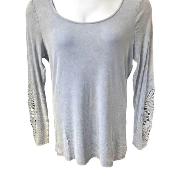 TORRID Plus Size Cotton Modal Blue Ribbed Scoop Neck Crochet Long Sleeve Top 2X - Picture 2 of 16